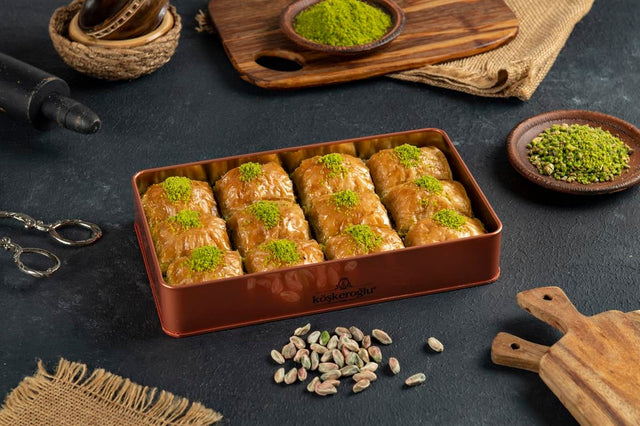 Koskeroglu | Square Baklava with Pistachio in Gift Metal Box - TryAladdin