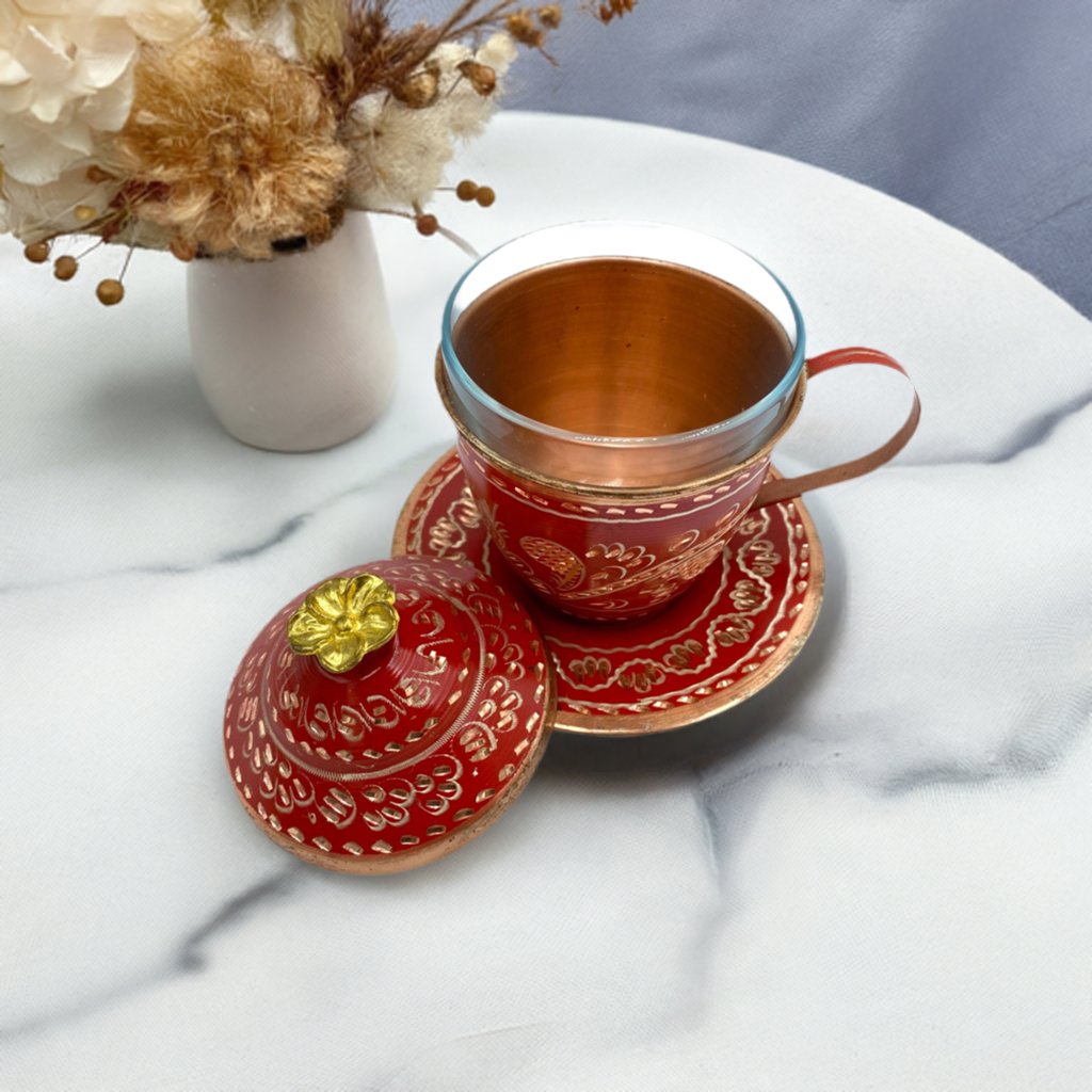 Lavina | Copper Cup with Lid Erzincan Design - TryAladdin