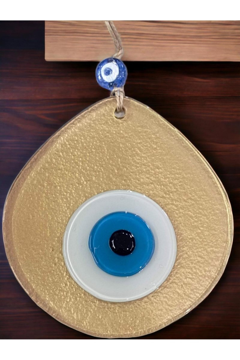 Blue Nazar Beads Gold Color Drop Pattern Handmade Wall Ornament - TryAladdin