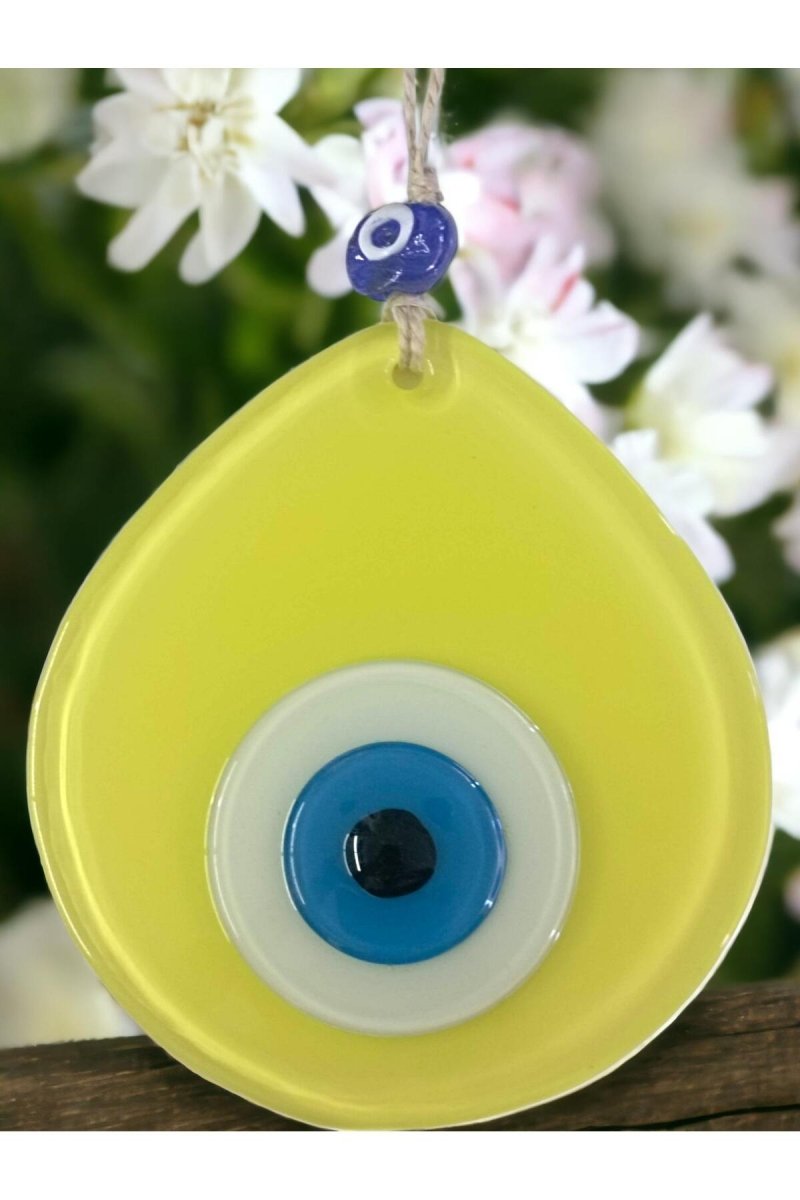Blue Nazar Beads Yellow Color Drop Pattern Handmade Wall Ornament - TryAladdin