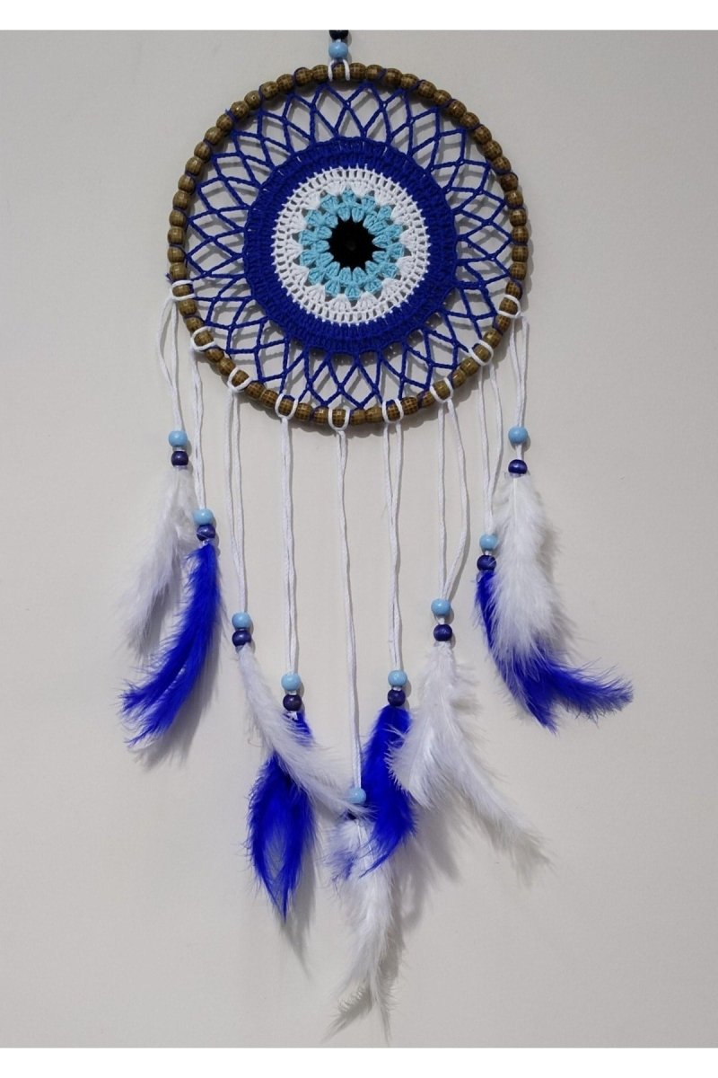 Nazar Bead Patterned Bird Furry Handmade Dream Catcher Wall Ornament - TryAladdin