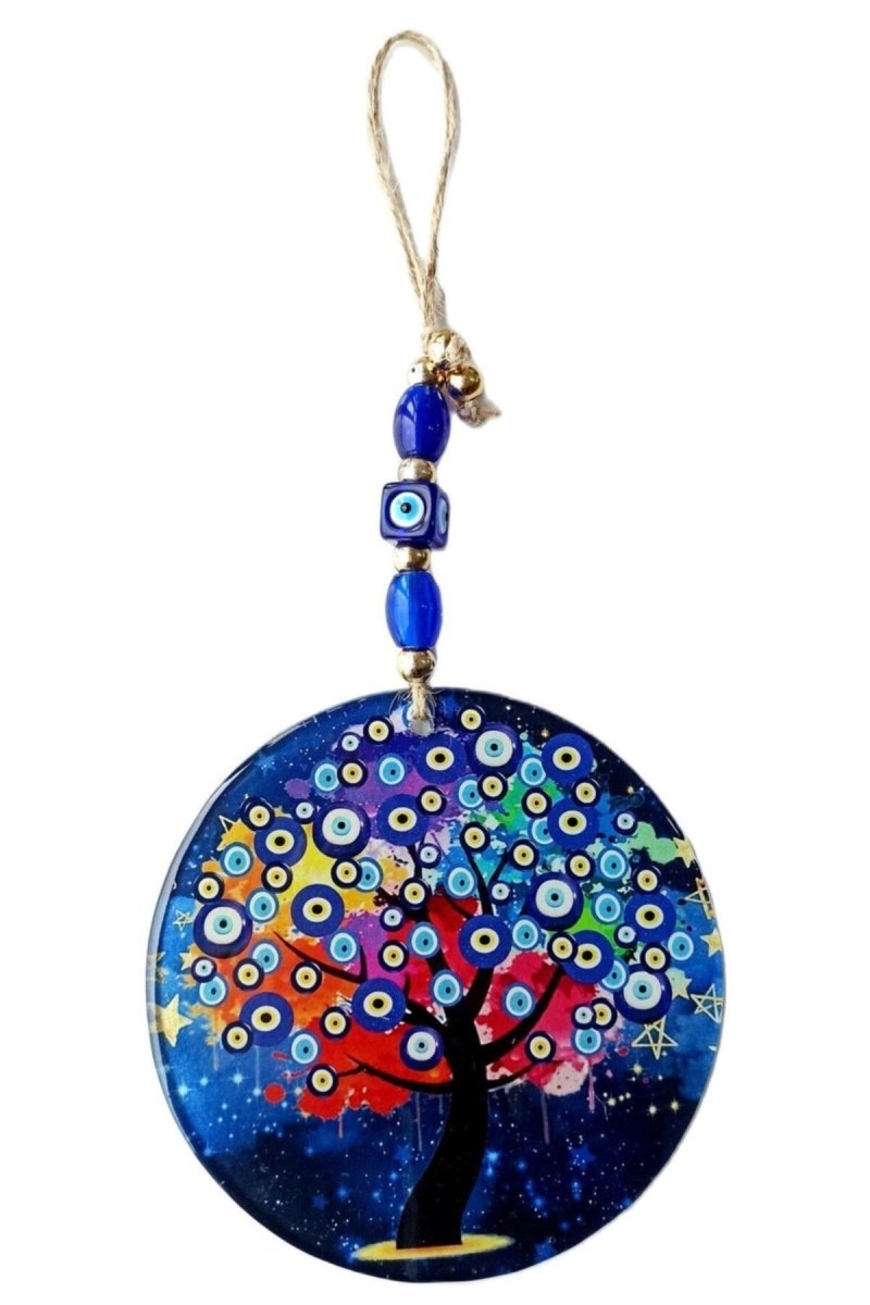 Nazar Bead Patterned Tree of Life Fusion Glass Wall Ornament - TryAladdin