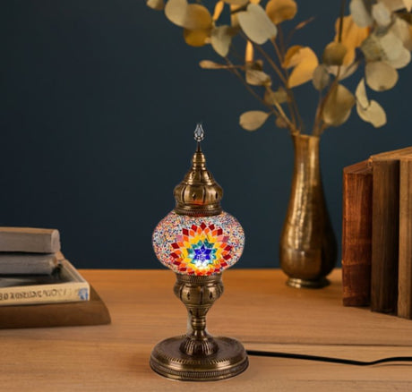 HND Handicraft | Handmade Glass Mosaic Desk Lamp, Blue and Yellow Star - TryAladdin