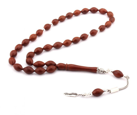 Tesbihevim | Kuka Wood Tasbih Barley Cut with 925 Sterling Silver Tassel - TryAladdin